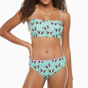 NWT Juniors 2 Piece French Bulldog Bikini, Small